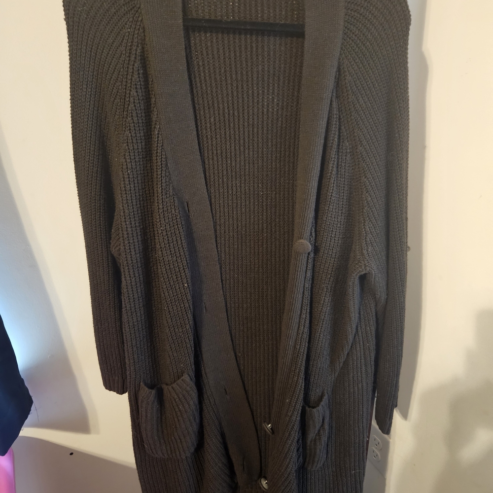 Woman Within Olive Green Ribbed Open-Front Cardigan